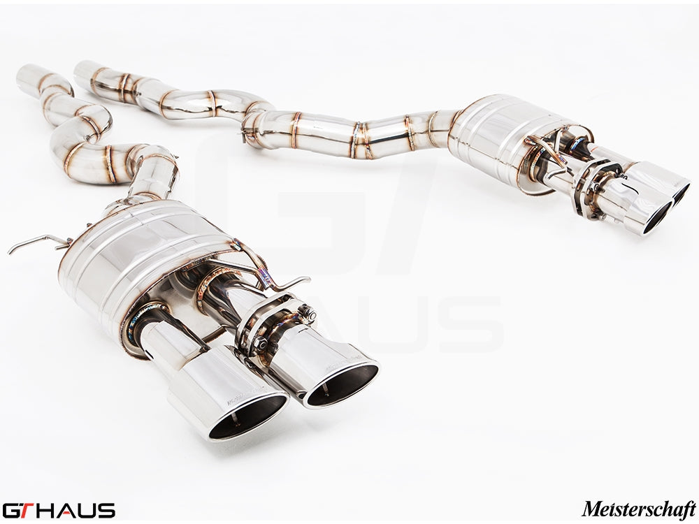 Premium exhaust system for BMW F10 M5 V8 Twin Turbo (2013-2018) featuring stainless steel construction and dual tips.