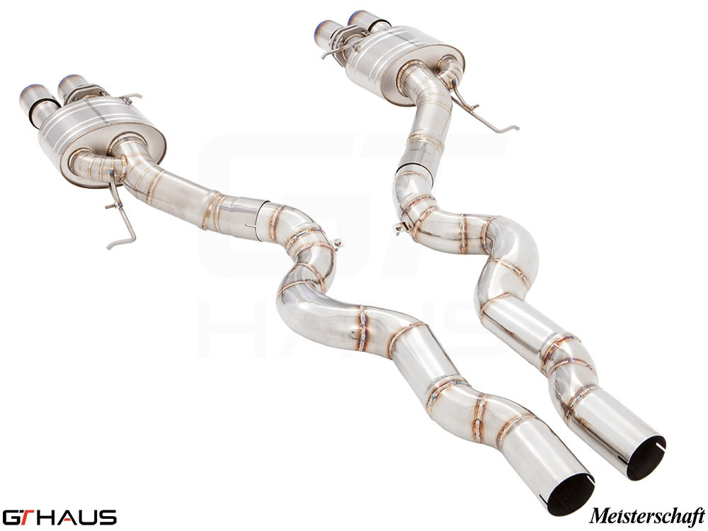 Premium exhaust system for BMW F10 M5 V8 Twin Turbo (2013-2018) featuring stainless steel construction and dual tips.
