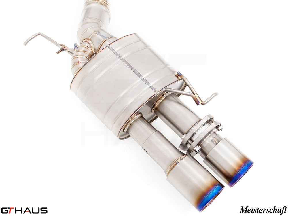 Premium exhaust system for BMW F10 M5 V8 Twin Turbo, featuring dual tips and high-quality stainless steel construction.