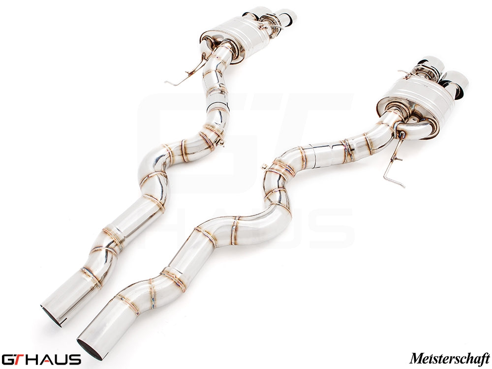 Premium Meisterschaft exhaust system for BMW F10 M5 V8 Twin Turbo, featuring stainless steel construction and performance design.