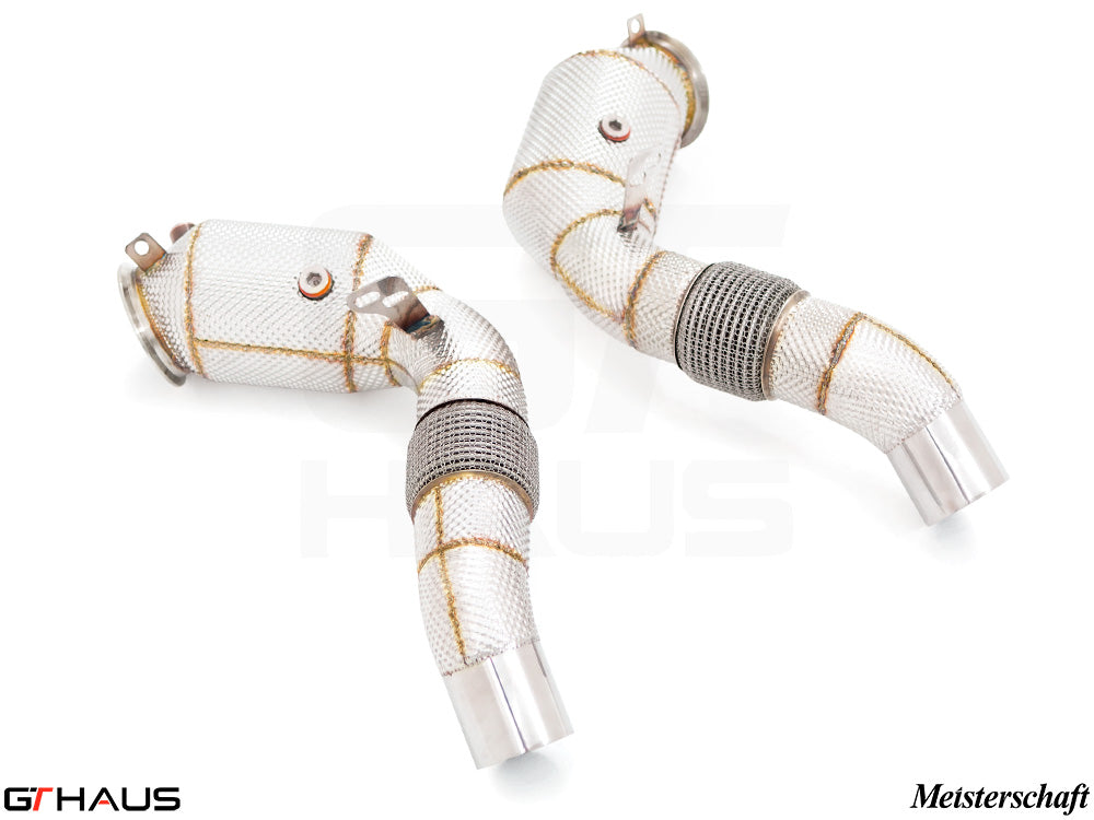 Premium down pipes for BMW F12/13 M6 (2012-2018) featuring 400 CEL sport cats and 90mm piping for enhanced performance.