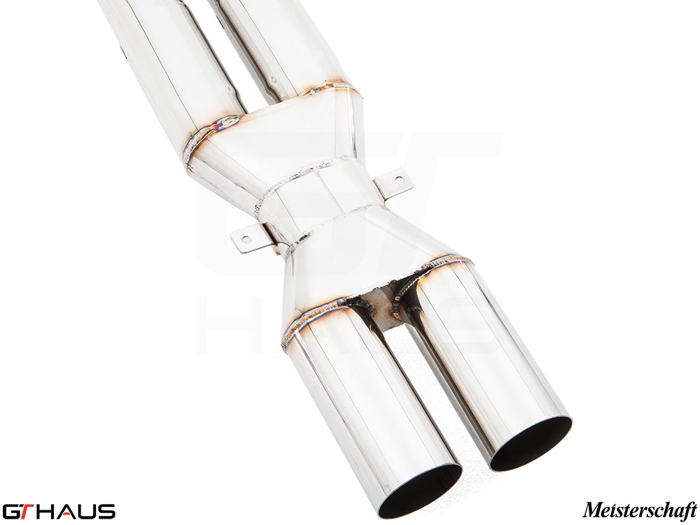 BMW F12/13 M6 2012-2018 full cat-back bolt-on pipe featuring 90mm piping and velocity box for enhanced performance.