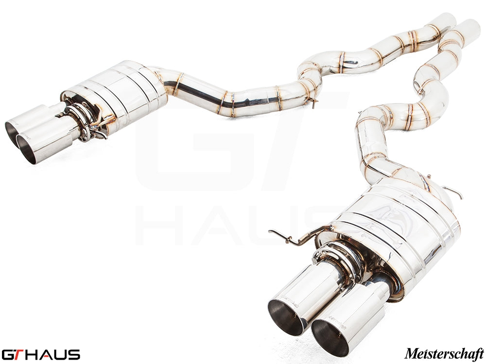Premium performance exhaust system for BMW F12/13 M6 V8 Twin Turbo, featuring stainless steel construction and dual tips.