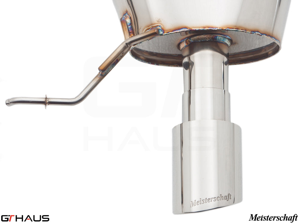 Premium Meisterschaft exhaust tip for BMW F12/F13 640i, showcasing high-quality stainless steel construction.