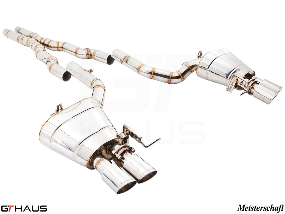 Premium exhaust system for BMW F12/F13 640i (2012-2018) with polished stainless steel finish and dual tips.