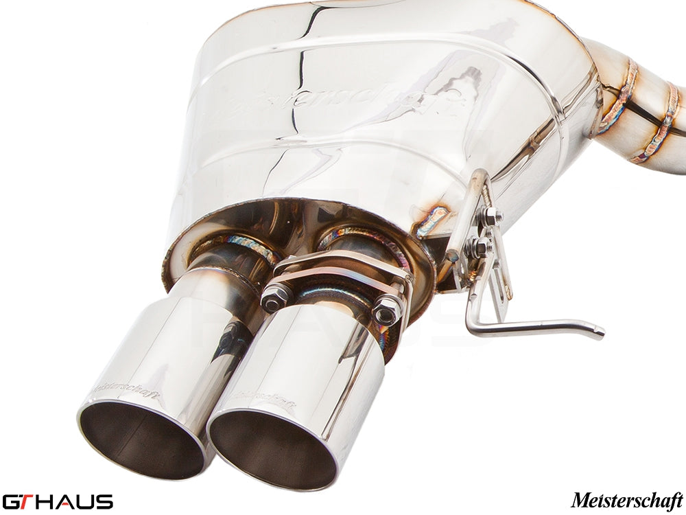 Premium Meisterschaft exhaust system for BMW F12/F13 650i, featuring polished dual tips and electronic valve control.