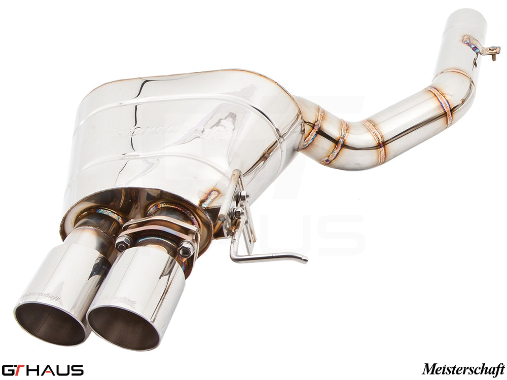 Premium Meisterschaft exhaust system for BMW F12/F13 650i, featuring polished dual tips and stainless steel construction.