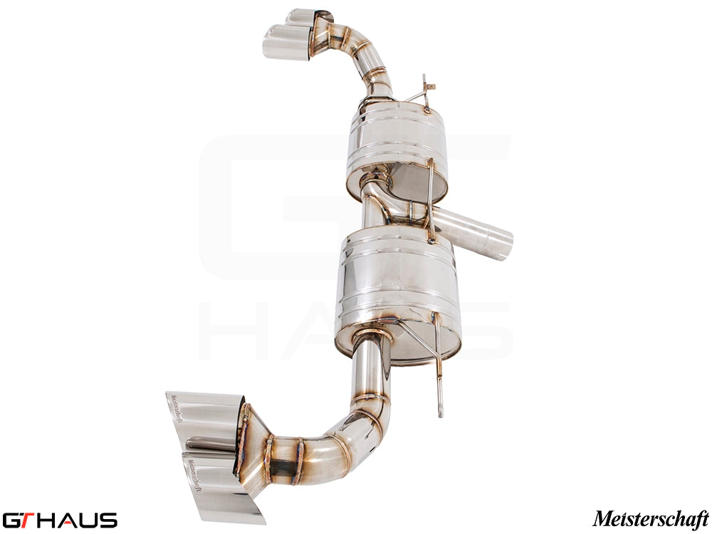 Premium performance exhaust system for BMW F15 X5 SAV 3.5i N55 Turbo, featuring stainless steel construction and dual tips.