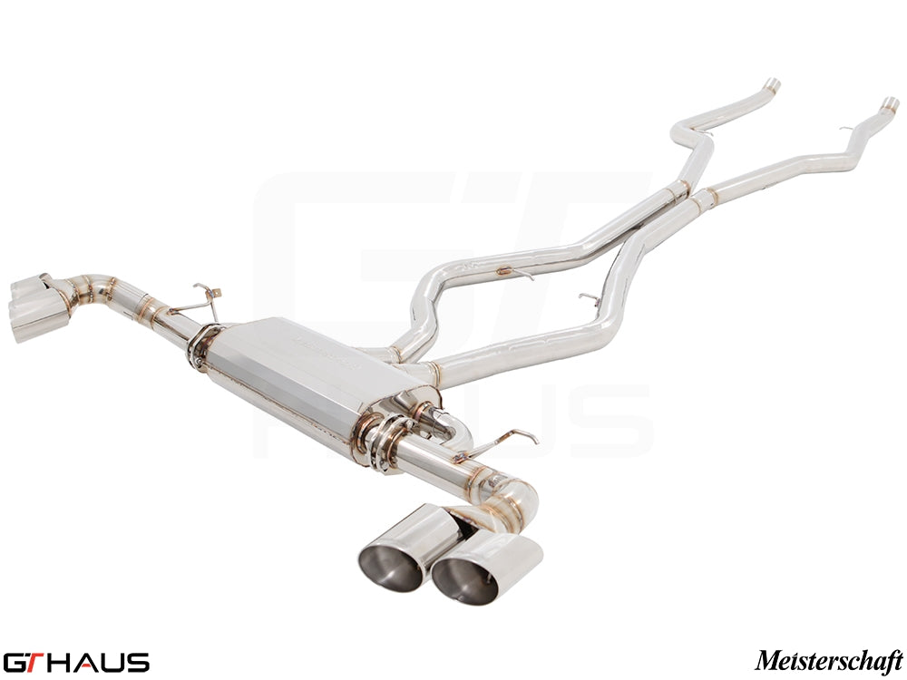Premium exhaust system for BMW F16 X6 SAV 5.0i, featuring stainless steel construction and dual tips.