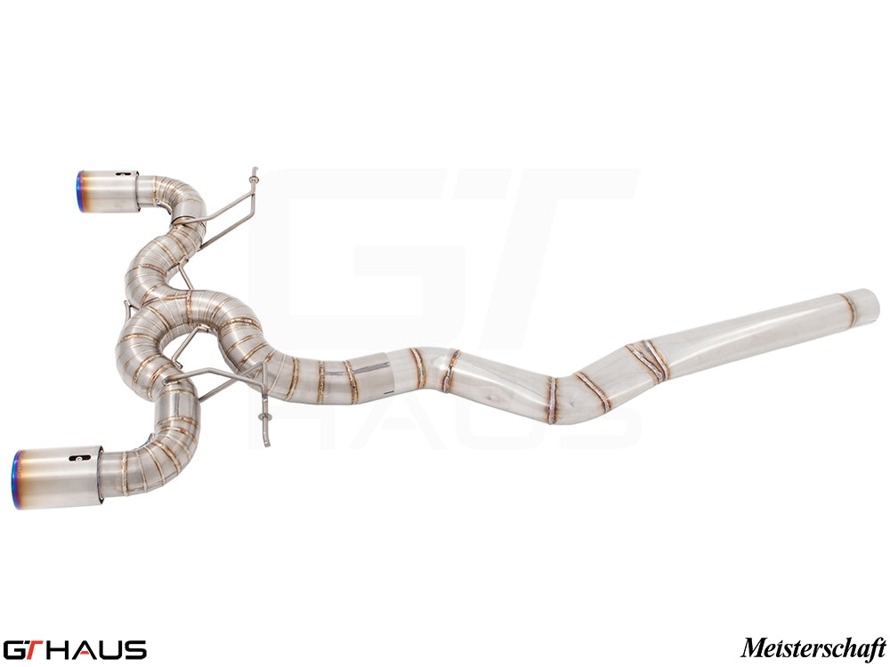 Premium performance exhaust system for BMW F22 235/240i N55, featuring stainless steel construction and dual tips.