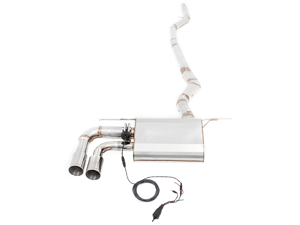 Premium stainless steel exhaust system for BMW F30/F31/F34/F36 320i, 328i, 330i/xi, featuring electronic valve control.