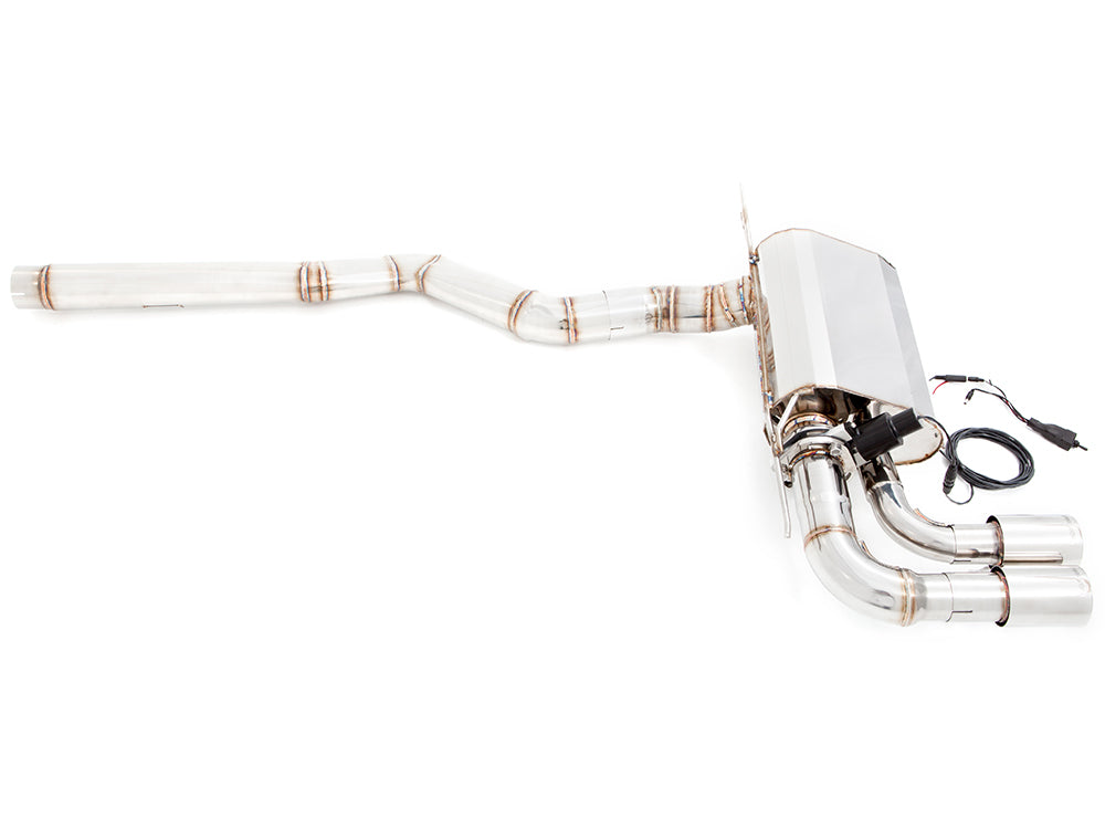 Premium performance exhaust system for BMW F30/F31/F34/F36 3 Series 320i, 328i, 330i/xi, featuring stainless steel construction.