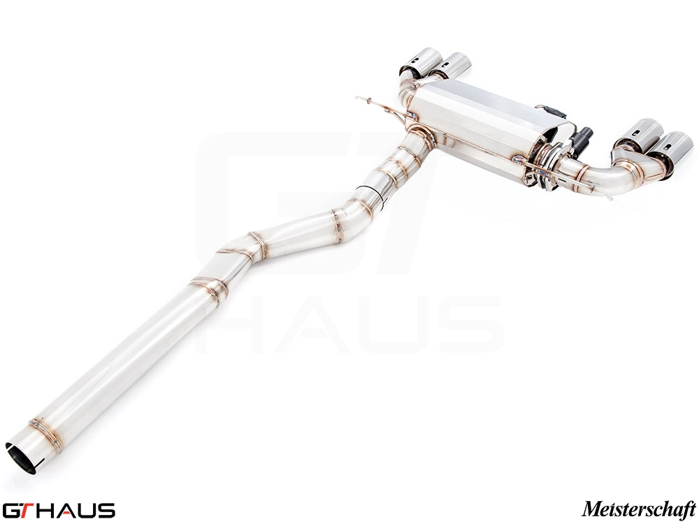 Premium performance exhaust system for BMW F30/F31/F34/F36 320i, 328i, 330i models, featuring stainless steel construction.