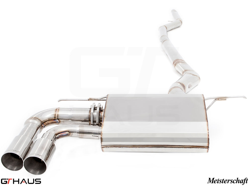 Premium exhaust system for BMW F30/F31/F34/F36 320i, 328i, 330i/xi, featuring stainless steel construction and dual tips.