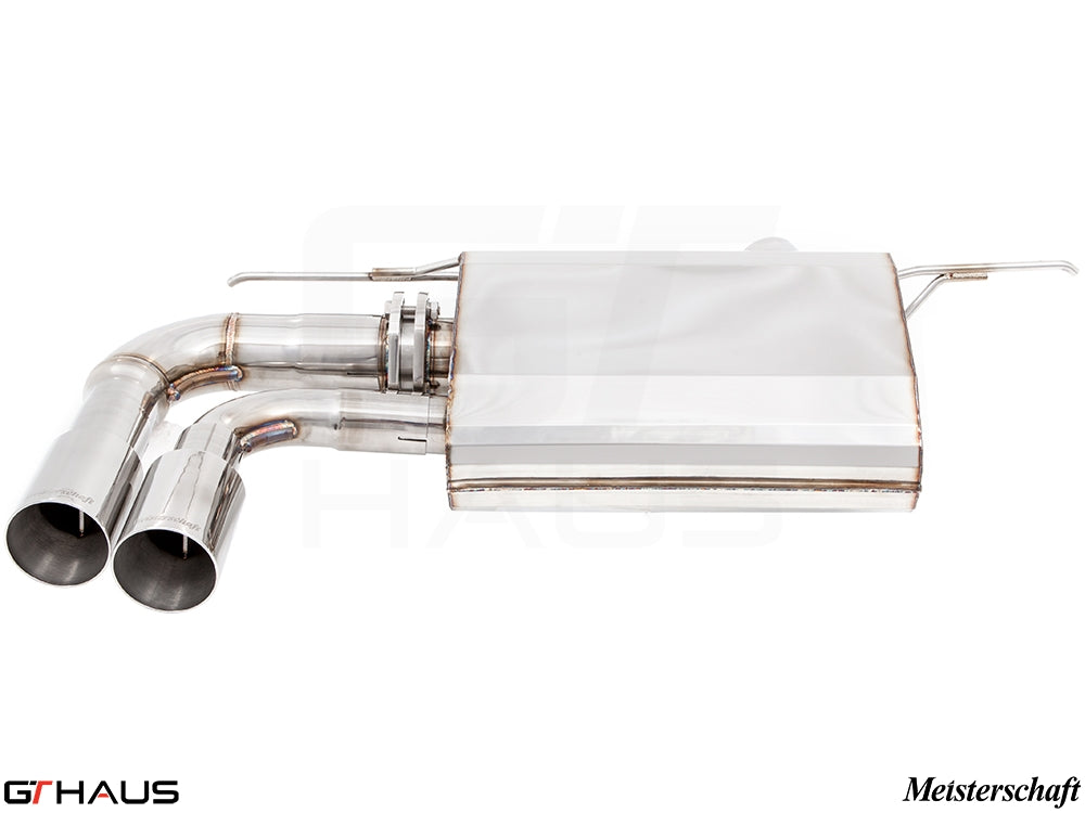 Premium performance exhaust system for BMW F30/F31/F34/F36 320i, 328i, 330i models, featuring stainless steel construction.