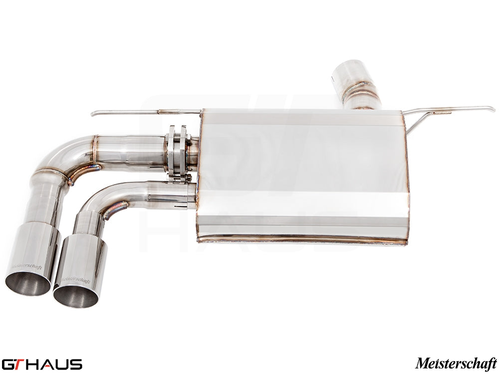 Premium exhaust system for BMW F30/F31/F34/F36 320i, 328i, 330i/xi, featuring stainless steel construction and dual tips.