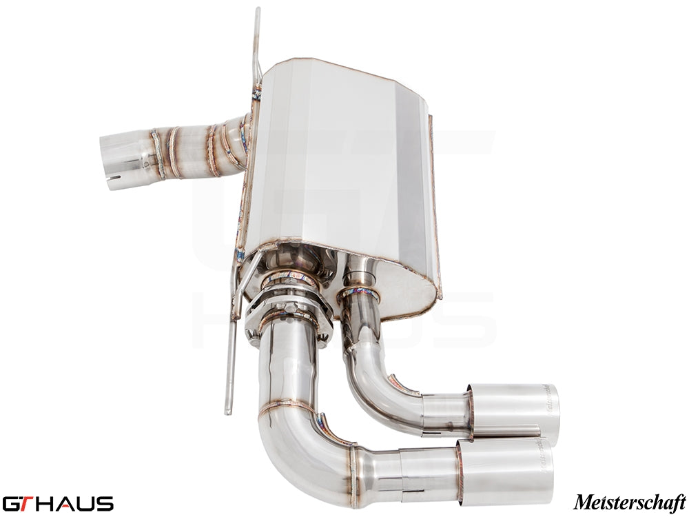 Premium exhaust system for BMW F30/F31/F34/F36 320i, 328i, 330i/xi, featuring stainless steel construction and dual tips.