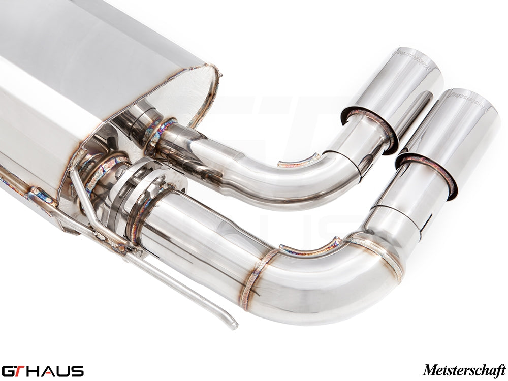 Premium exhaust system for BMW F30/F31/F34/F36 320i, 328i, 330i/xi, featuring stainless steel construction and dual tips.