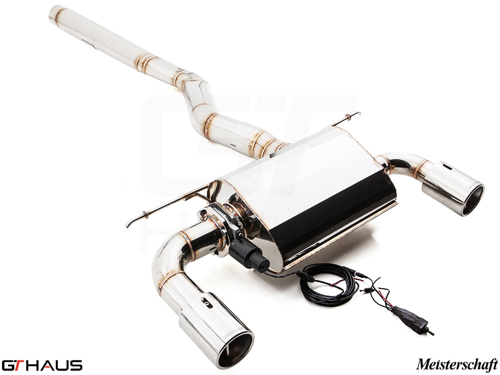 Premium Meisterschaft exhaust system for BMW F30/F31/F34/F36 335i/340i/xi, featuring stainless steel construction and electronic valve control.