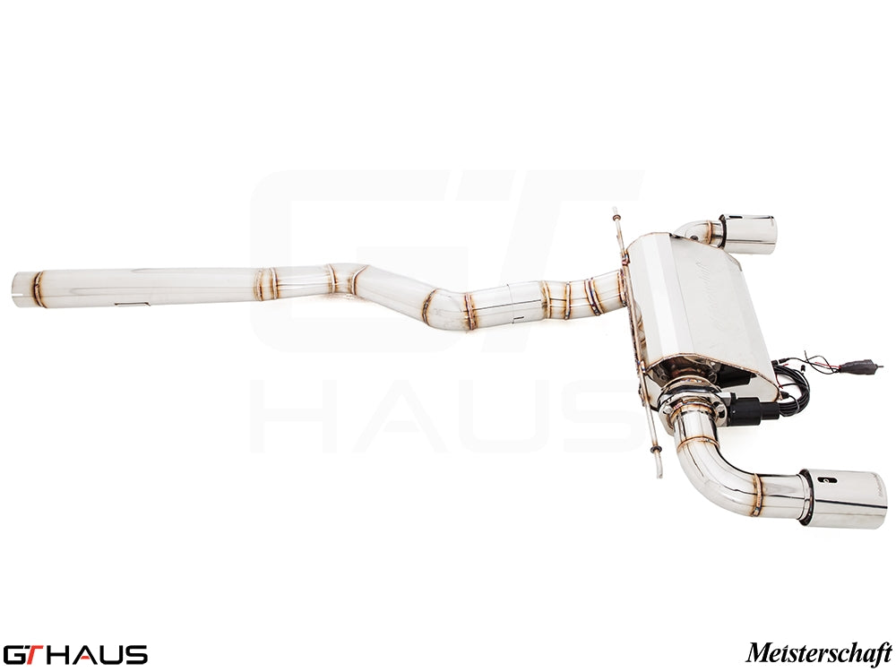 Premium Meisterschaft exhaust system for BMW F30/F31/F34/F36 335i/340i, featuring stainless steel construction and electronic valve control.