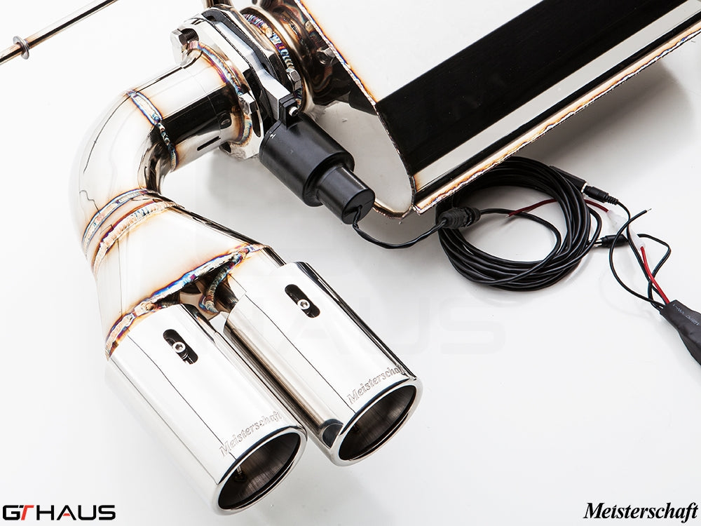 Premium Meisterschaft exhaust system for BMW F30/F31/F34/F36 335i/340i with electronic valve control and polished tips.