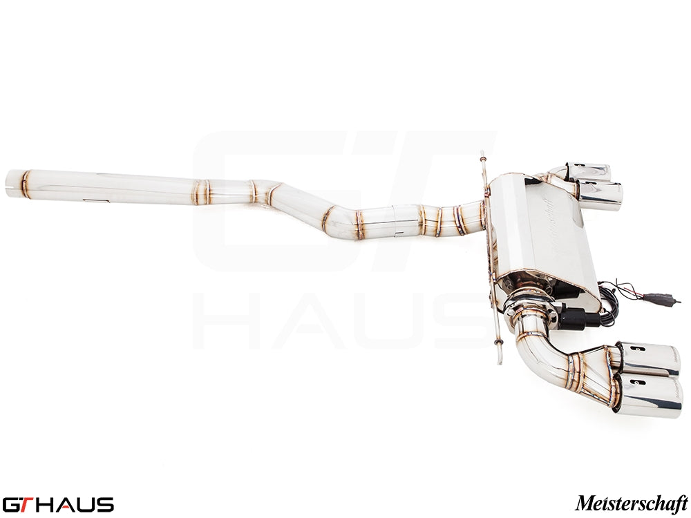 Premium performance exhaust system for BMW F30/F31/F34/F36 335i/340i/xi, featuring stainless steel construction and electronic valve control.