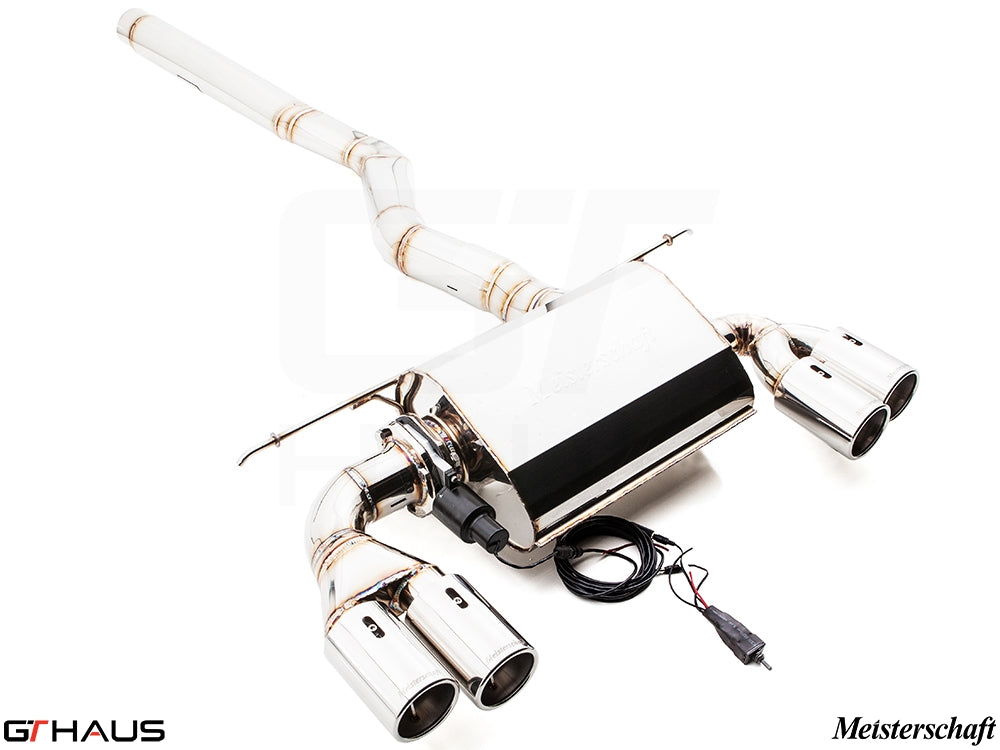 Premium exhaust system for BMW F30/F31/F34/F36 335i/340i/xi, featuring dual tips and electronic valve control.