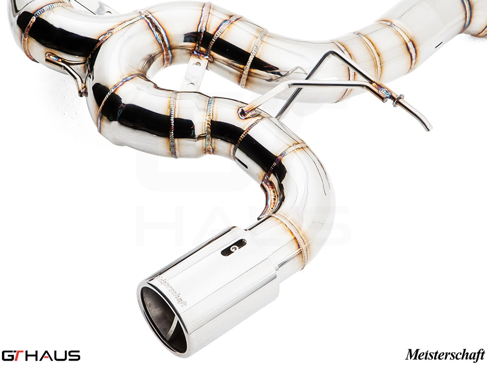 Premium stainless steel exhaust system for BMW F30/F31/F34/F36 335i/340i, showcasing precision craftsmanship and performance.