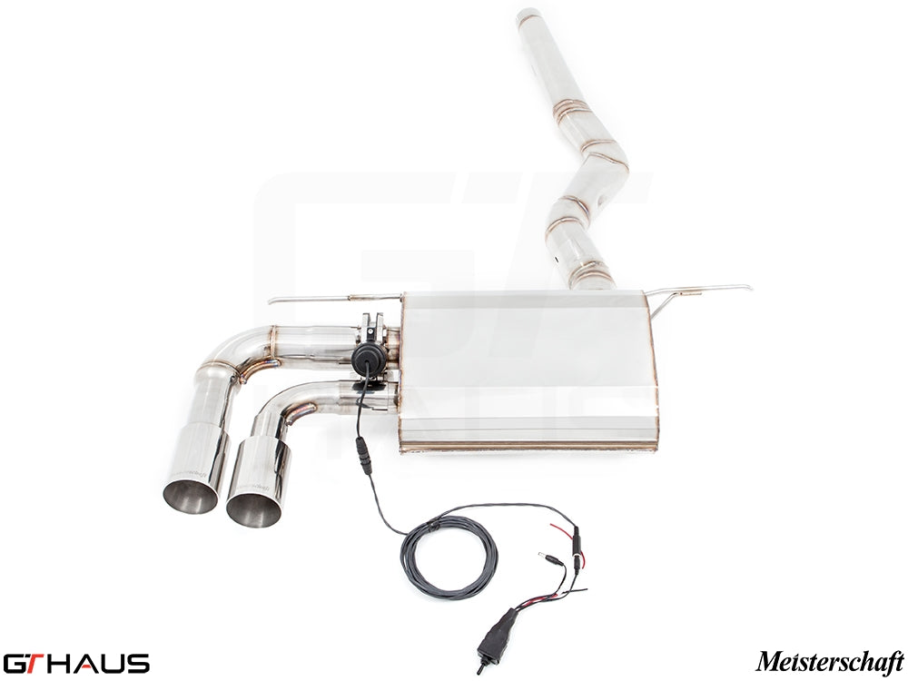 Meisterschaft exhaust system for BMW F32/F33 4 Series 428/430i, featuring dual tips and electronic valve control.