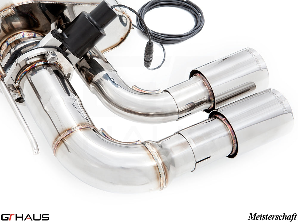 Premium exhaust system for BMW F32/F33 4 Series, featuring dual polished tips and electronic valve control.
