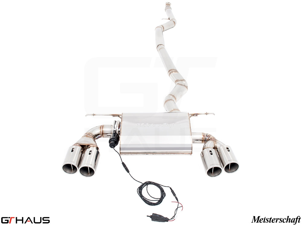 Premium exhaust system for BMW F32/F33 4 Series 435/440i, featuring dual polished tips and electronic valve control.