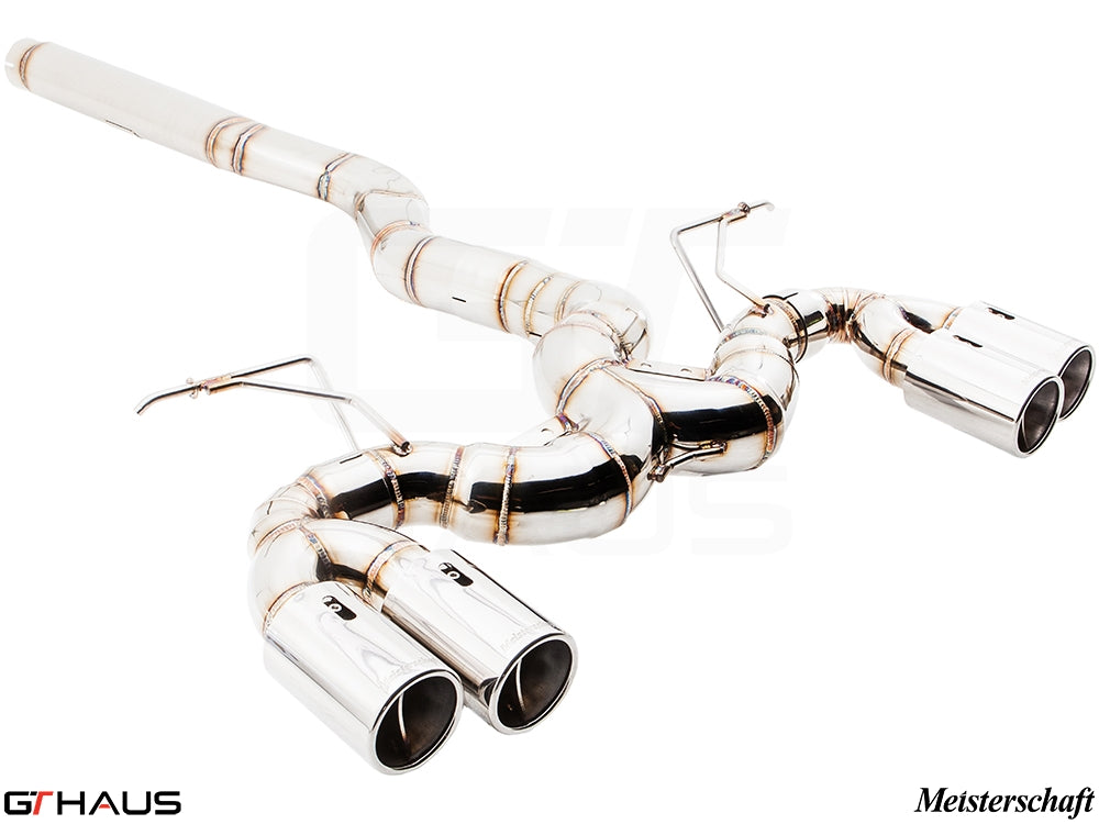 Premium exhaust system for BMW F32/F33 4 Series 435/440i, featuring stainless steel construction and dual tips.