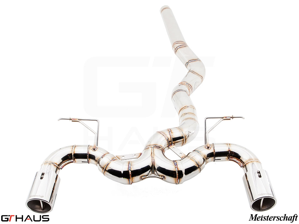 Premium exhaust system for BMW F32/F33 4 Series 435/440i/xi, featuring stainless steel construction and dual tips.