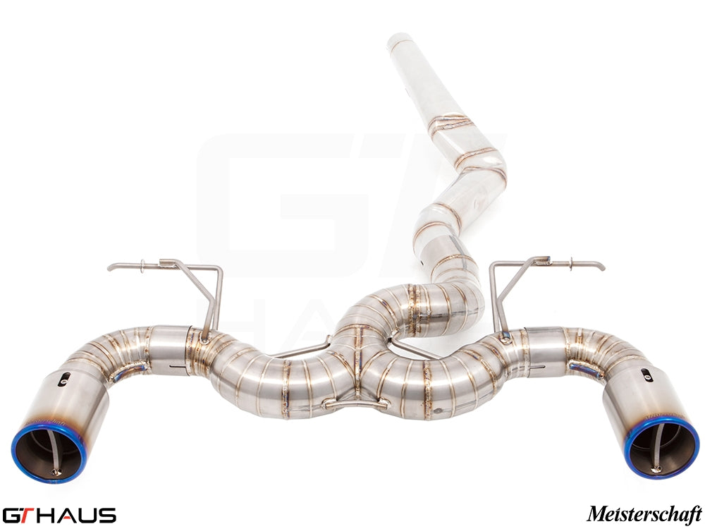 Premium performance exhaust system for BMW F32/F33 4 Series 435/440i, featuring stainless steel construction and dual tips.