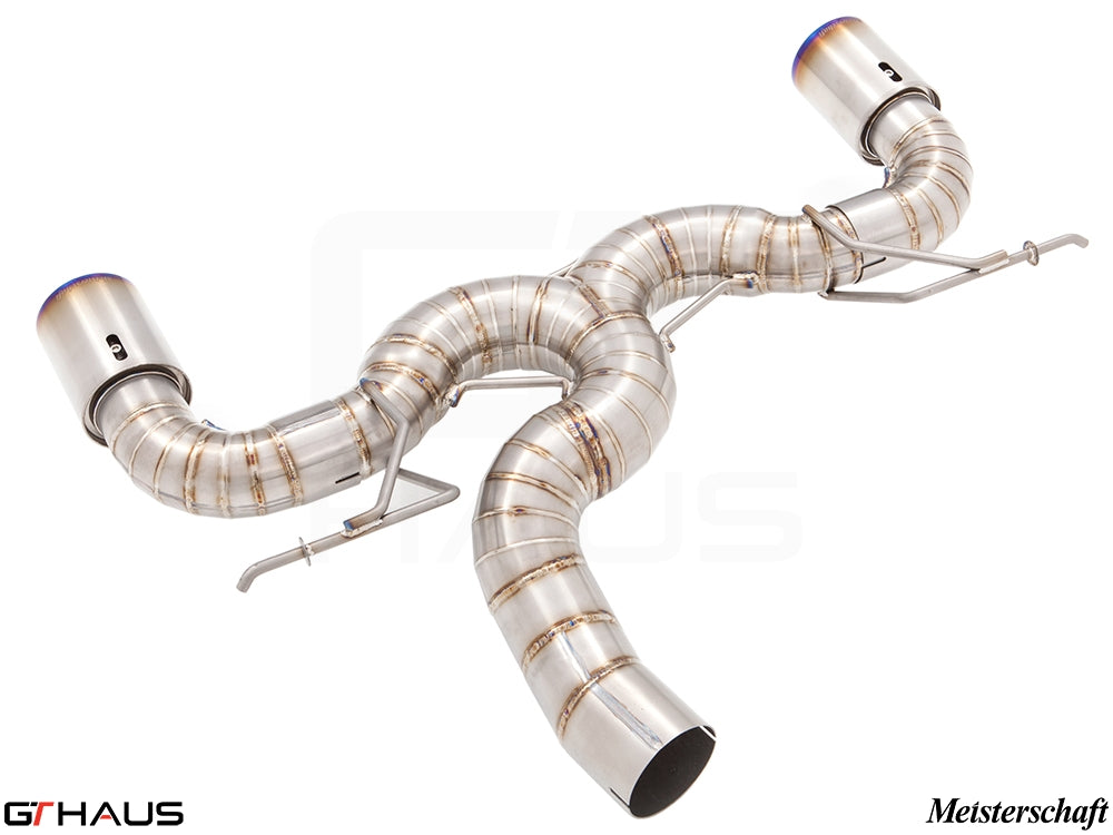 Premium performance exhaust system for BMW F32/F33 4 Series Coupes and Convertibles, featuring stainless steel construction and dual tips.