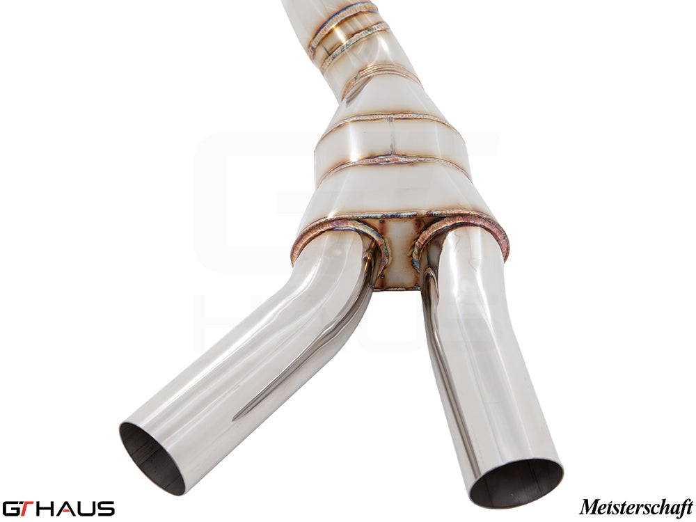 Premium cat-back LX pipe for BMW F80/82/83 M3/M4, featuring single 90mm piping and Velocity box for enhanced performance.