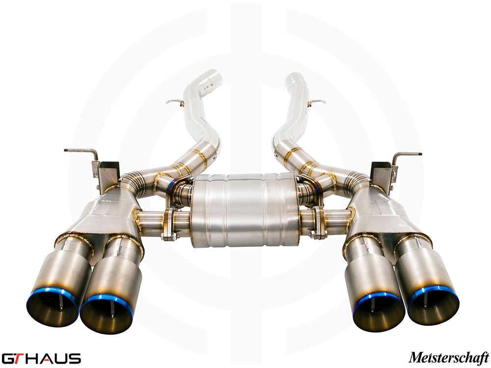 Premium exhaust system for BMW F80/82/83 M3/M4, featuring stainless steel construction and quad tips for enhanced performance.