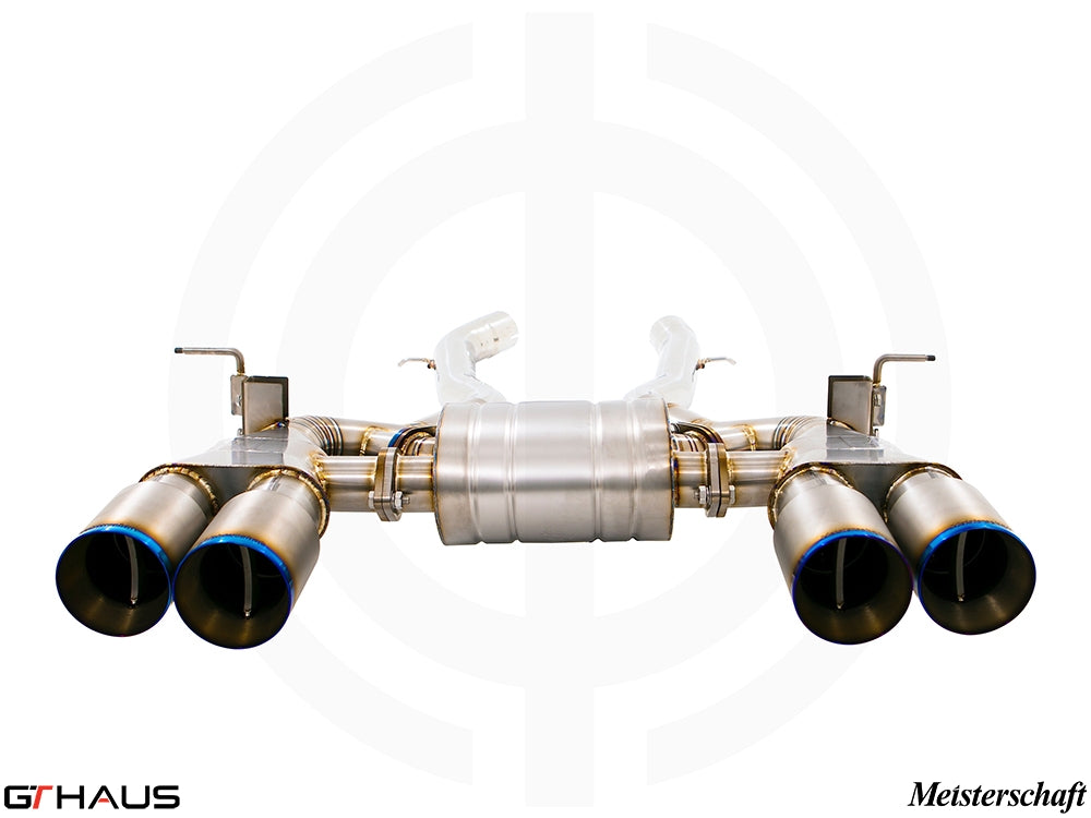Premium exhaust system for BMW F80/82/83 (M3/M4) I-6 Turbo, featuring quad tips and advanced valve control.