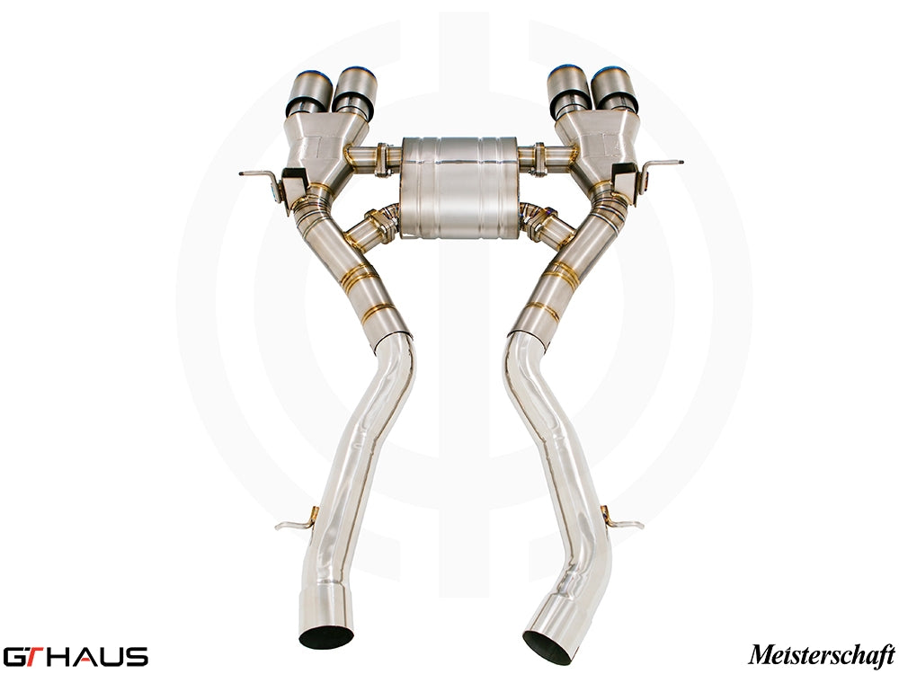 Premium performance exhaust system for BMW F80/82/83 M3/M4, featuring stainless steel construction and electronic valve control.