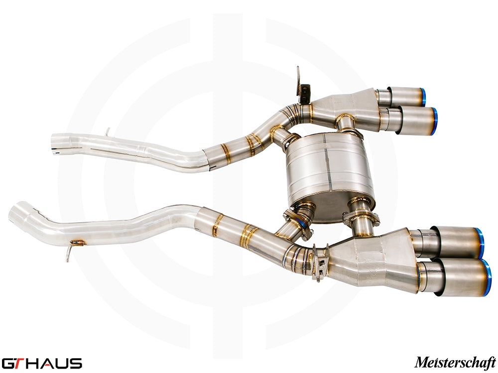 Premium performance exhaust system for BMW F80/82/83 M3/M4, featuring stainless steel construction and electronic valve control.