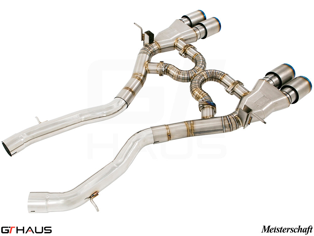 Premium performance exhaust system for BMW F80/82/83 M3/M4, featuring stainless steel construction and electronic valve control.