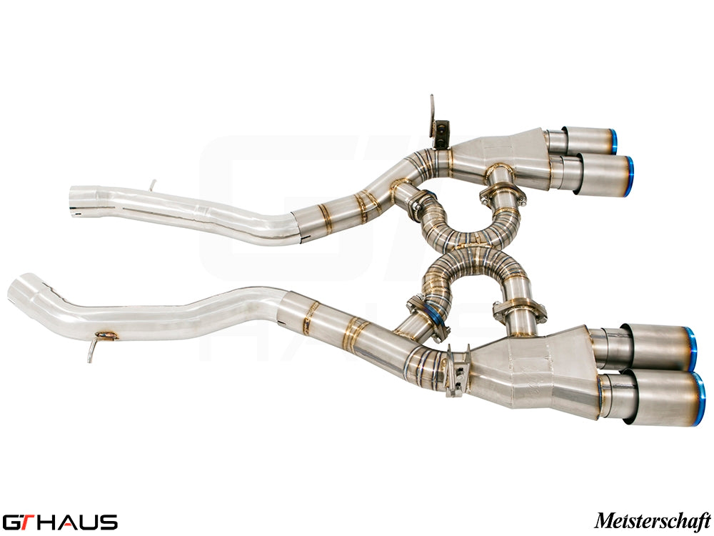 Premium performance exhaust system for BMW F80/82/83 M3/M4, featuring stainless steel construction and electronic valve control.