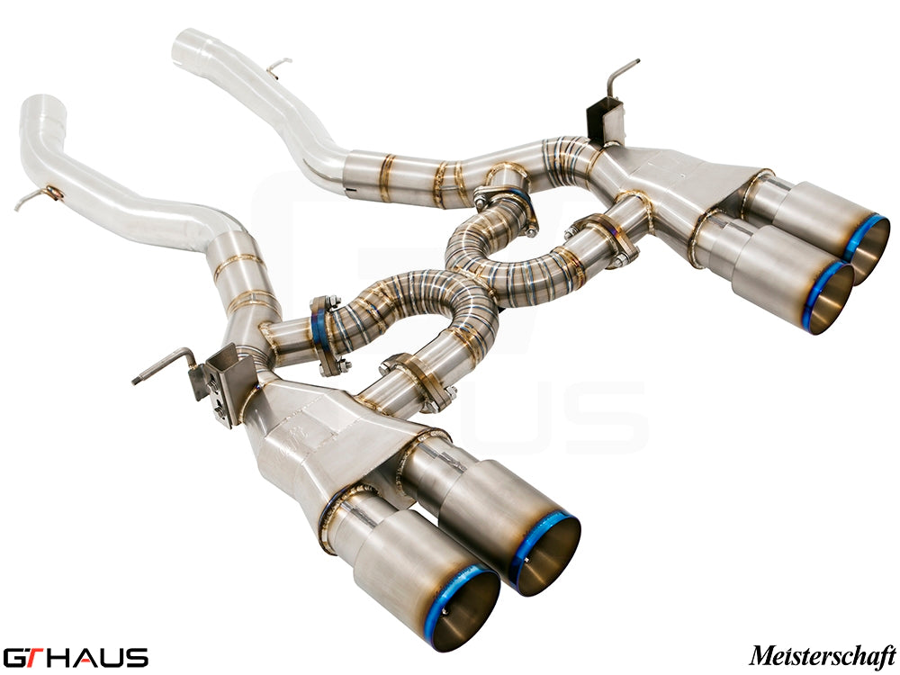 Premium exhaust system for BMW F80/82/83 M3/M4, featuring stainless steel construction and quad tips for enhanced performance.