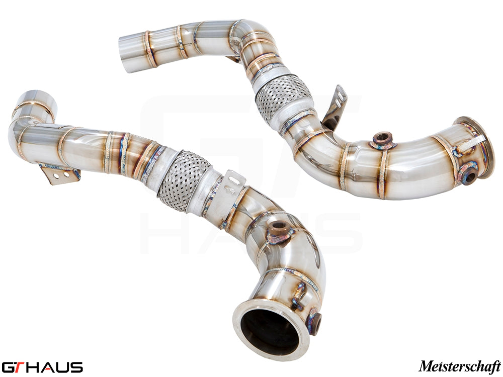 Premium down pipes for BMW F85 X5M (2015-2019) with 400 CEL sport cats and 90mm piping for enhanced performance.