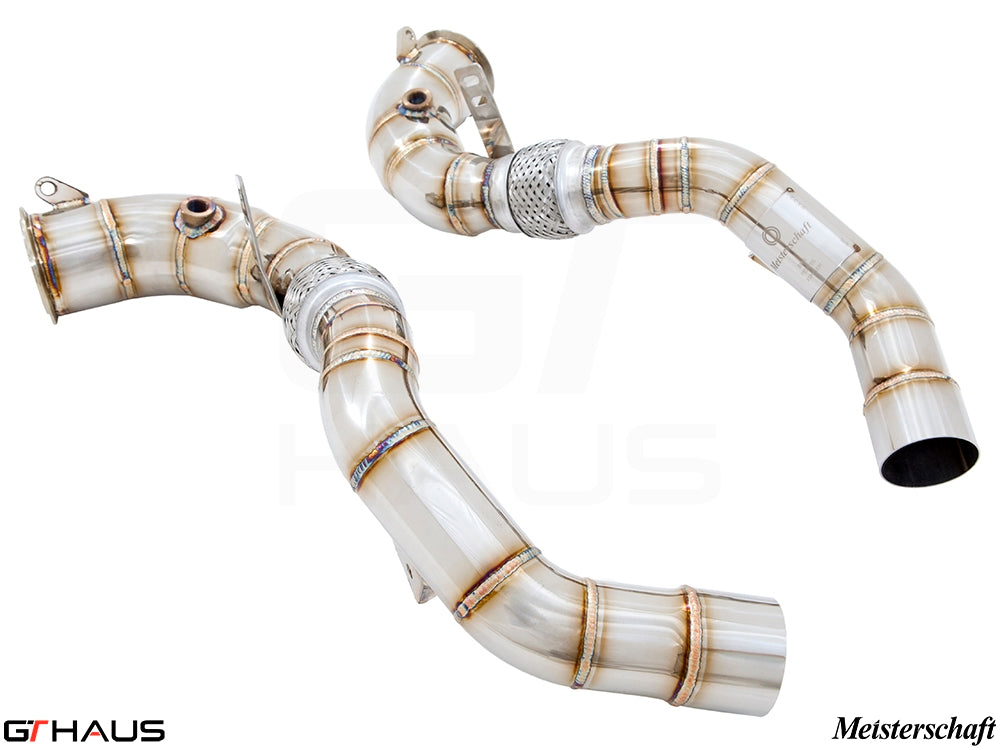Premium down pipes for BMW F85 X5M (2015-2019) featuring 400 CEL sport cats and 90mm stainless steel piping.