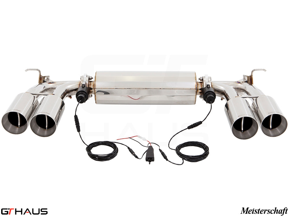 Premium performance exhaust system for BMW F85 X5M, featuring stainless steel construction and electronic valve control.