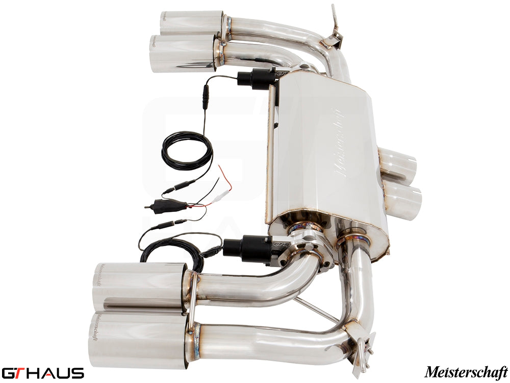 Premium performance exhaust system for BMW F85 X5M, featuring stainless steel construction and electronic valve control.