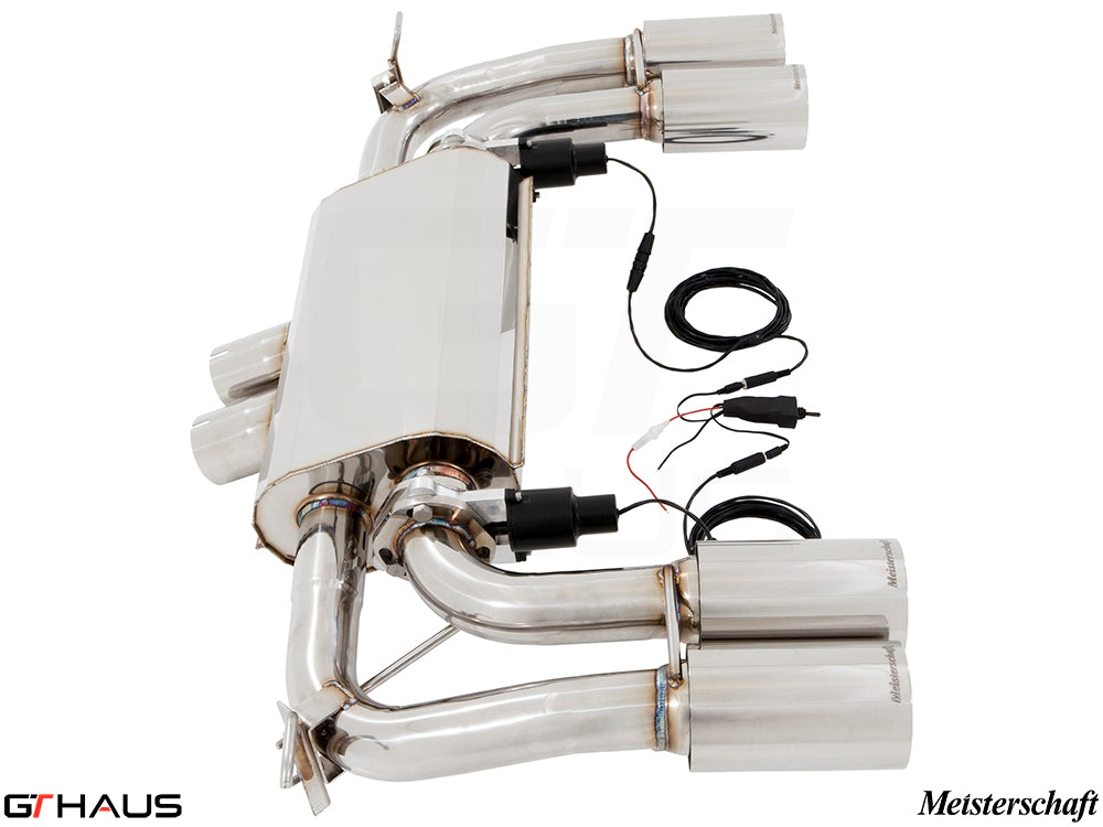 Premium performance exhaust system for BMW F85 X5M, featuring stainless steel construction and electronic valve control.