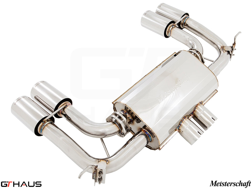 Premium performance exhaust system for BMW F85 X5M SAV, featuring polished stainless steel and quad tips.