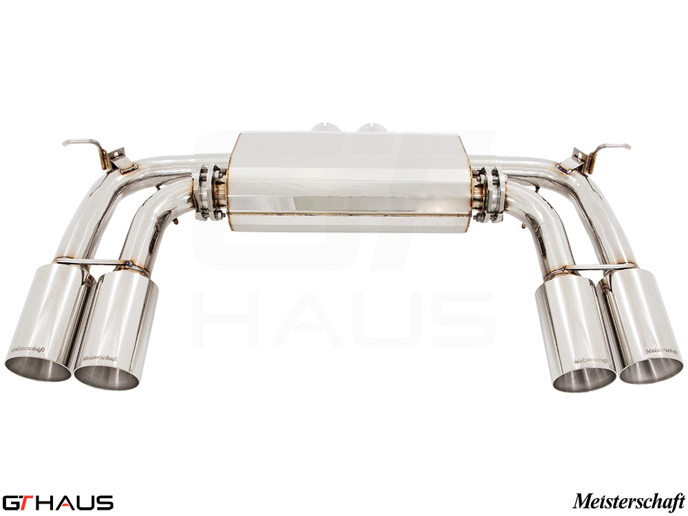 Premium exhaust system for BMW F86 X6M, featuring stainless steel construction and quad tips for enhanced performance.